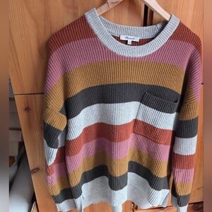 Madewell Women's Ribbed Boxy Hi Low Cotton Blend Sweater In Thompson Stripe M